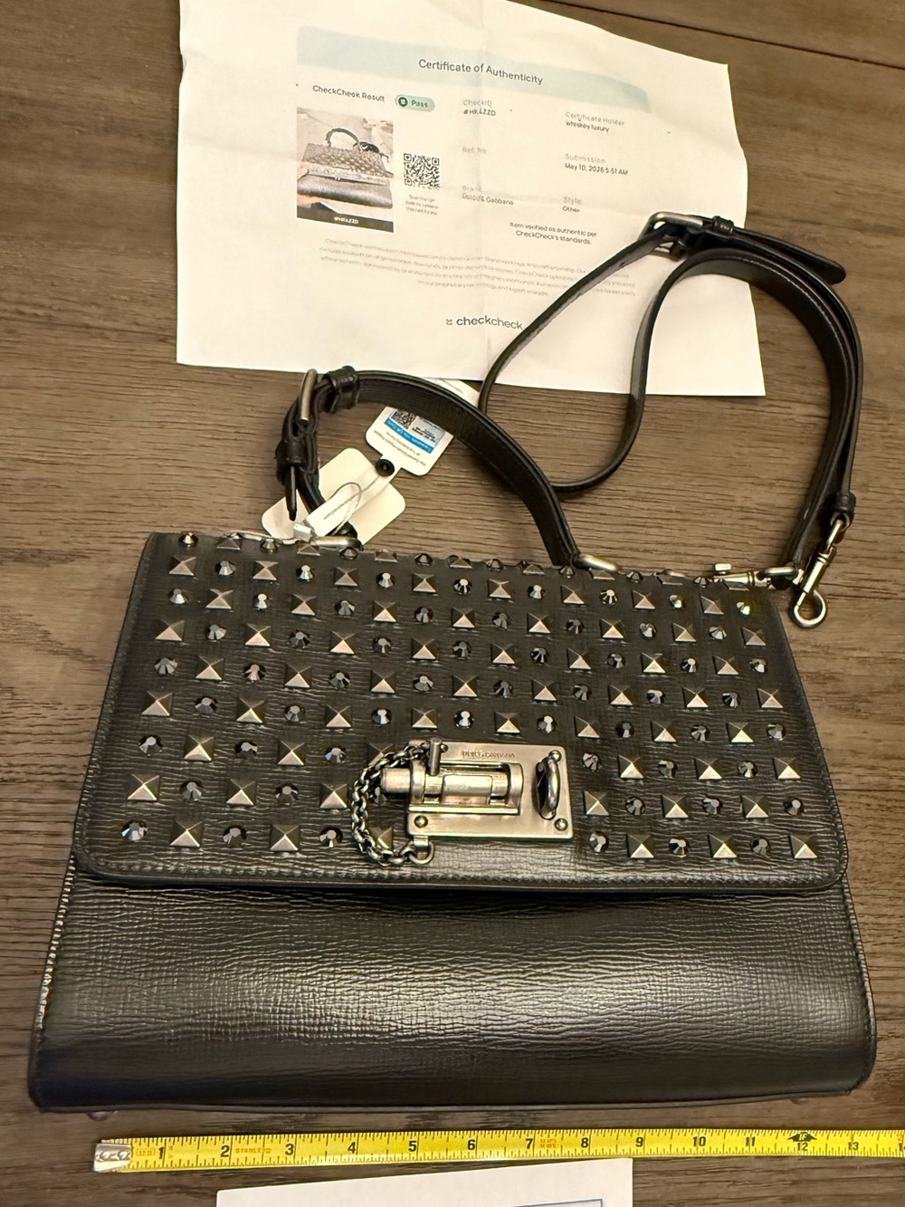 Dolce & Gabbana Miss Monica Black Studded Leather Top Handle Satchel with strap - Picture 8 of 9